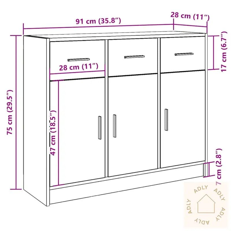 Skjenk Artisan Eik 91X28X75 Cm Konstruert Tre