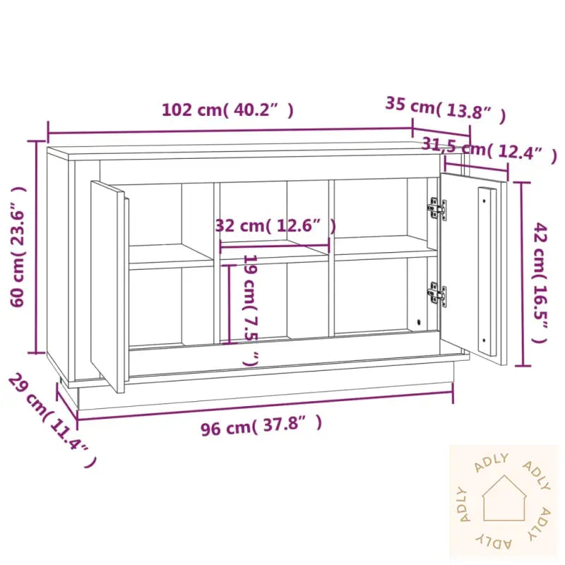 Skjenk Brun Eik 102X35X60 Cm Konstruert Tre