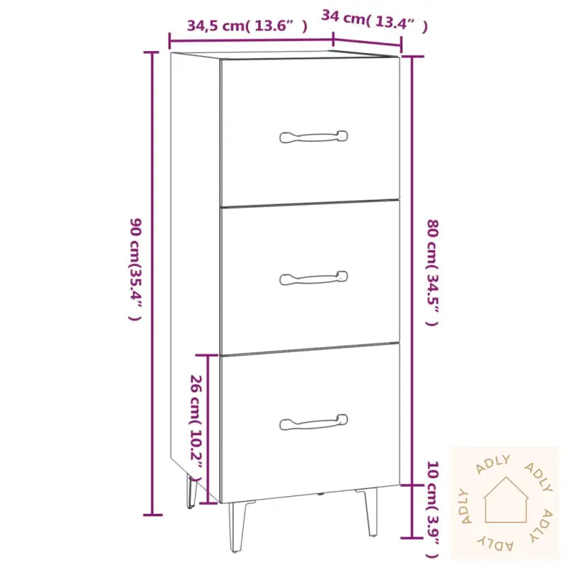Skjenk Brun Eik 34,5X34X90 Cm Konstruert Tre