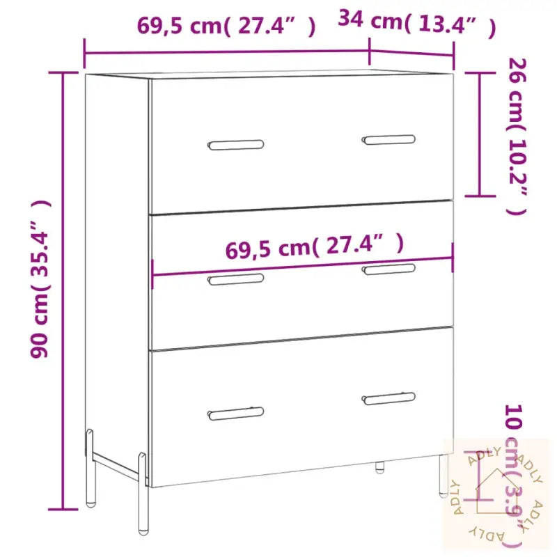 Skjenk Brun Eik 69,5X34X90 Cm Konstruert Tre