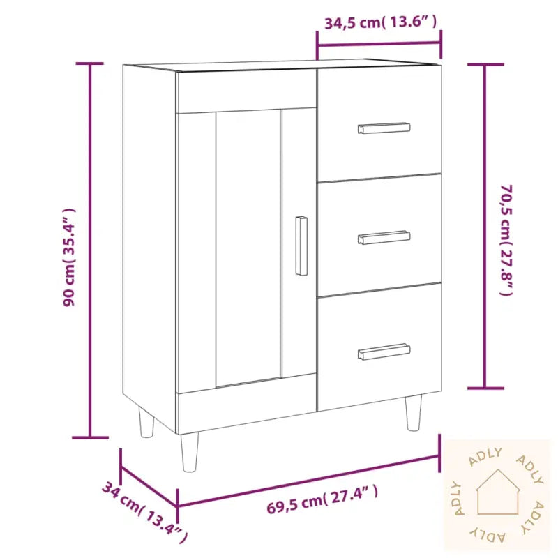 Skjenk Brun Eik 69,5X34X90 Cm Konstruert Tre