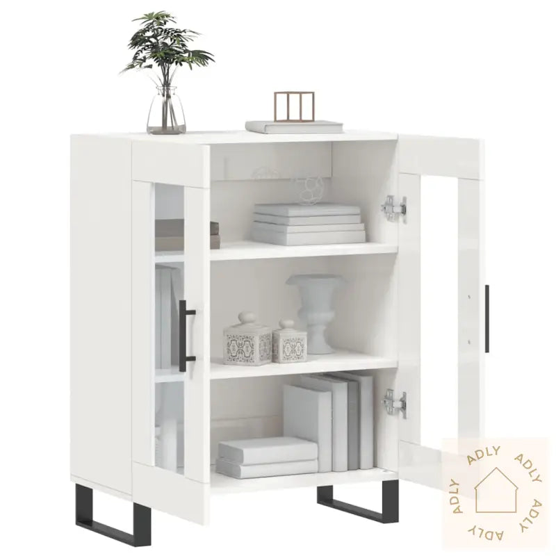 Skjenk Høyglans Hvit 69,5X34X90 Cm Konstruert Tre