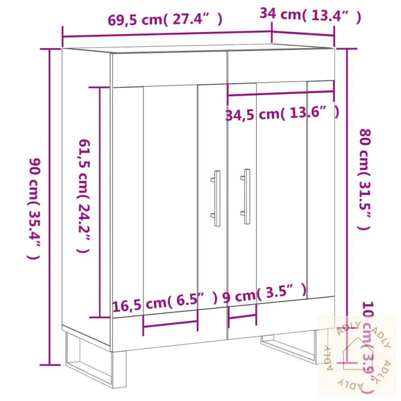 Skjenk Høyglans Hvit 69,5X34X90 Cm Konstruert Tre
