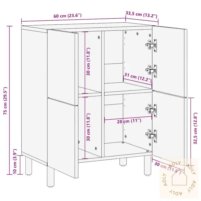 Skjenk 60X33,5X75 Cm Grovt Heltre Mangotre