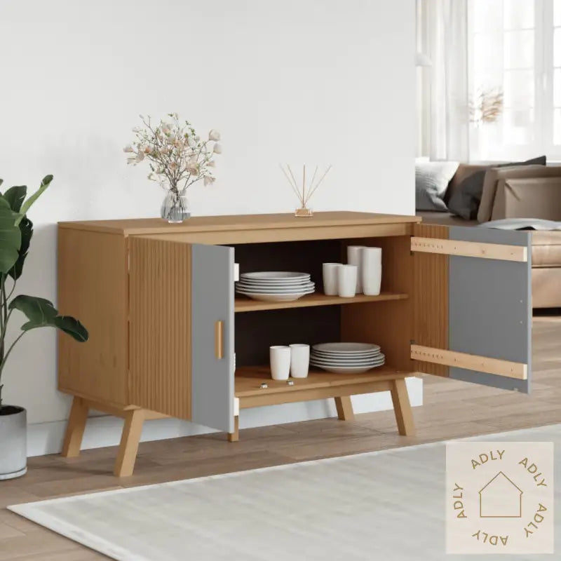 Skjenk Olden Grå Og Brun 114X43X73,5 Cm Heltre Furu