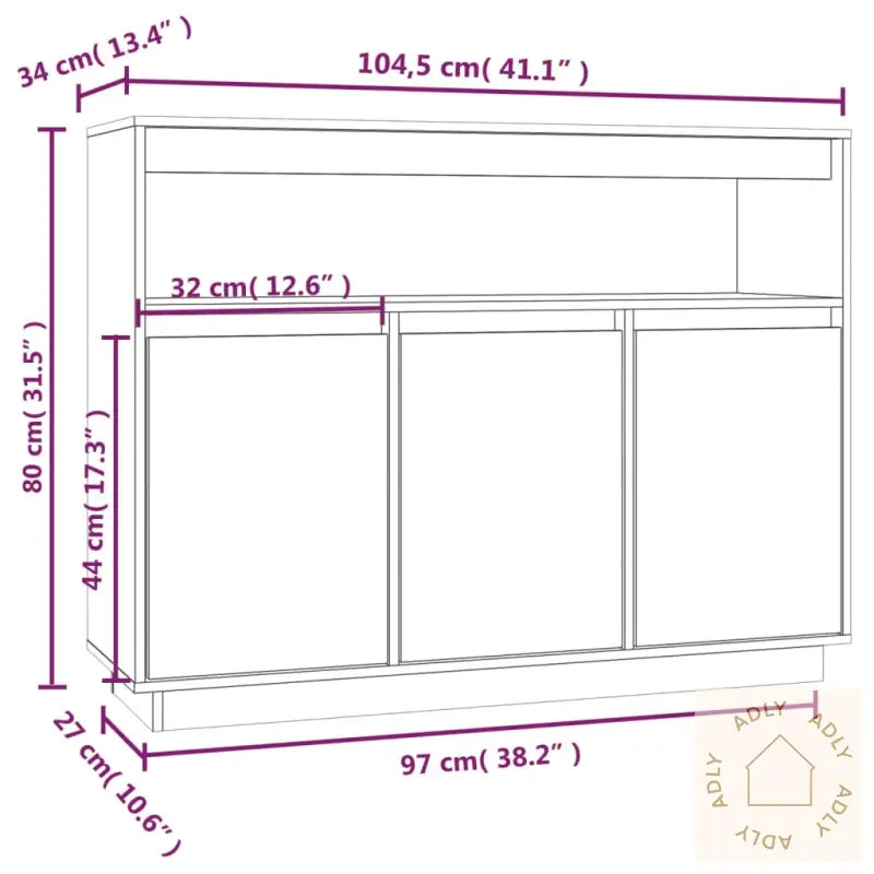 Skjenk Hvit 104,5X34X80 Cm Heltre Furu