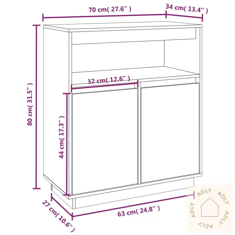 Skjenk Hvit 70X34X80 Cm Heltre Furu