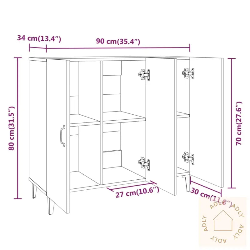 Skjenk Hvit 90X34X80 Cm Konstruert Tre
