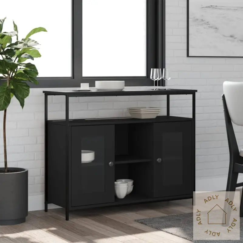 Skjenk Svart 100X35X80 Cm Konstruert Tre