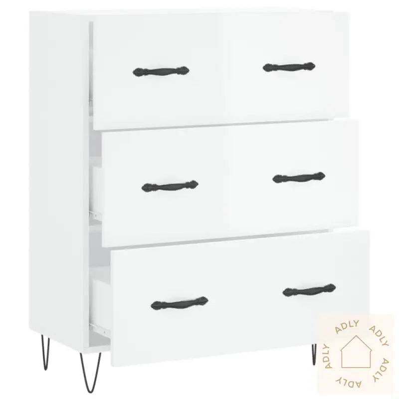 Skjenk Høyglans Hvit 69,5X34X90 Cm Konstruert Tre