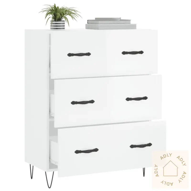 Skjenk Høyglans Hvit 69,5X34X90 Cm Konstruert Tre