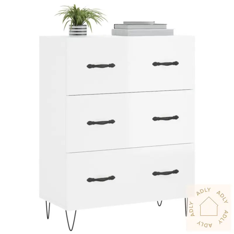 Skjenk Høyglans Hvit 69,5X34X90 Cm Konstruert Tre