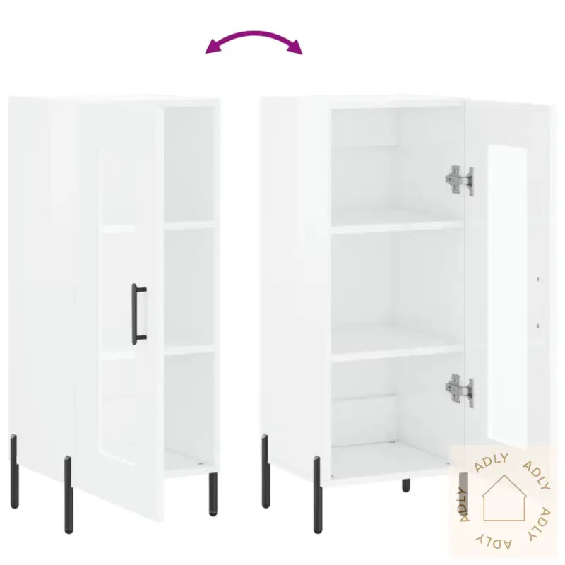 Skjenk Høyglans Hvit 34,5X34X90 Cm Konstruert Tre