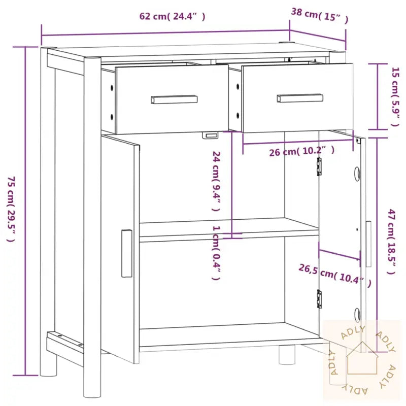 Skjenk Svart 62X38X75 Cm Konstruert Tre
