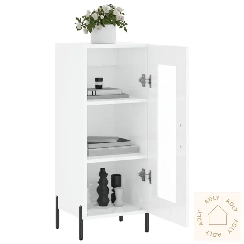 Skjenk Høyglans Hvit 34,5X34X90 Cm Konstruert Tre