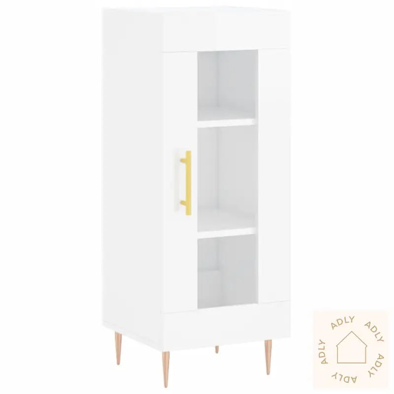 Skjenk Høyglans Hvit 34,5X34X90 Cm Konstruert Tre