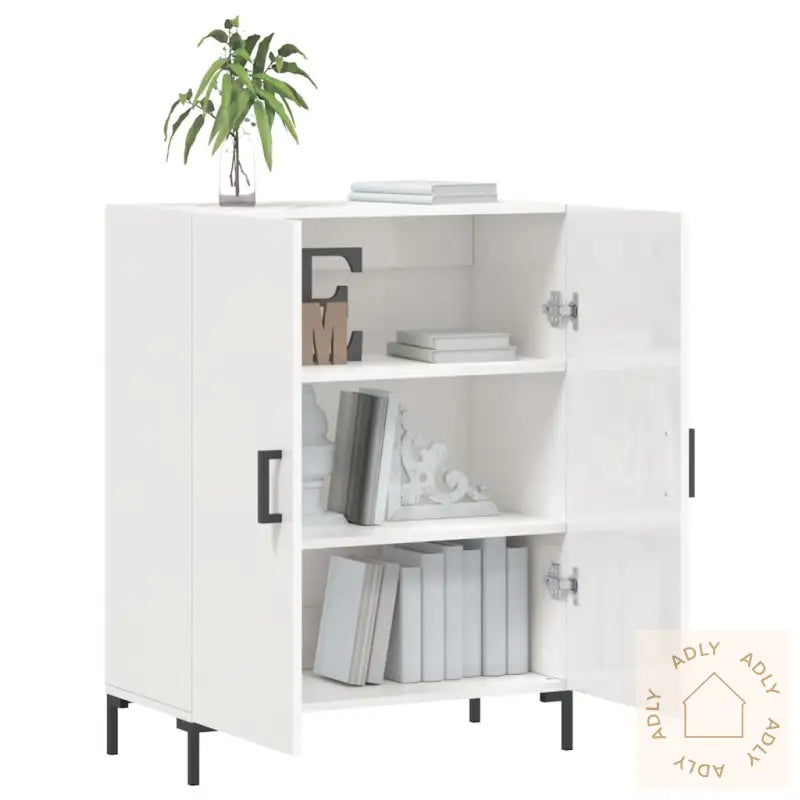 Skjenk Høyglans Hvit 69,5X34X90 Cm Konstruert Tre