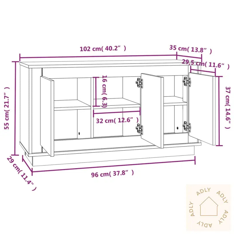 Skjenk Hvit 102X35X55 Cm Konstruert Tre