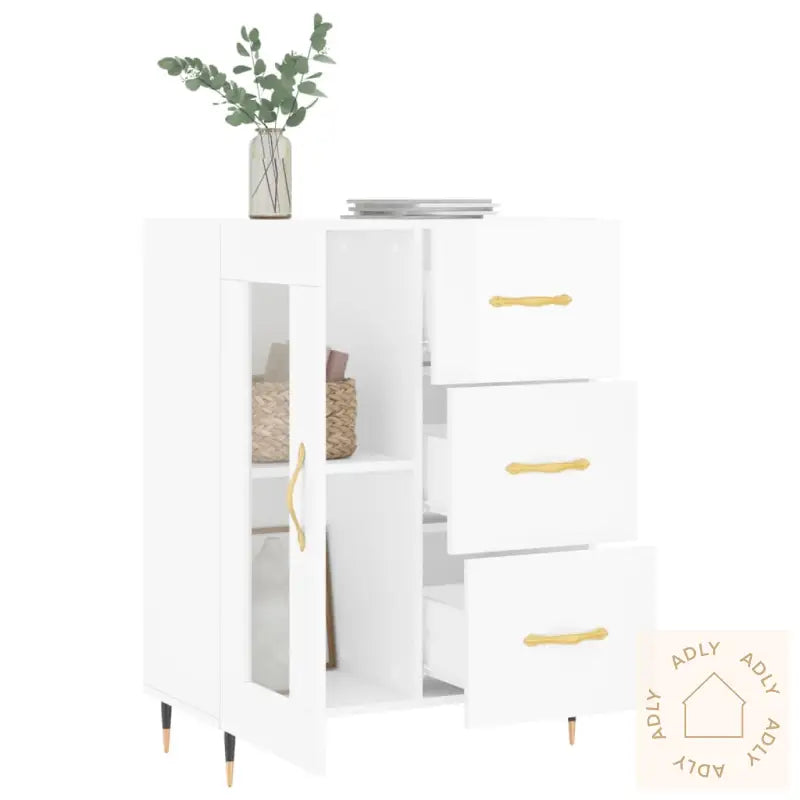 Skjenk Høyglans Hvit 69,5X34X90 Cm Konstruert Tre