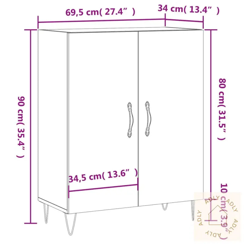 Skjenk Høyglans Hvit 69,5X34X90 Cm Konstruert Tre