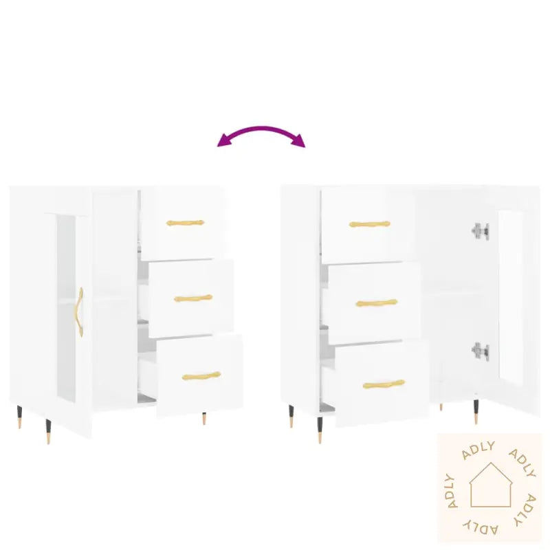 Skjenk Høyglans Hvit 69,5X34X90 Cm Konstruert Tre