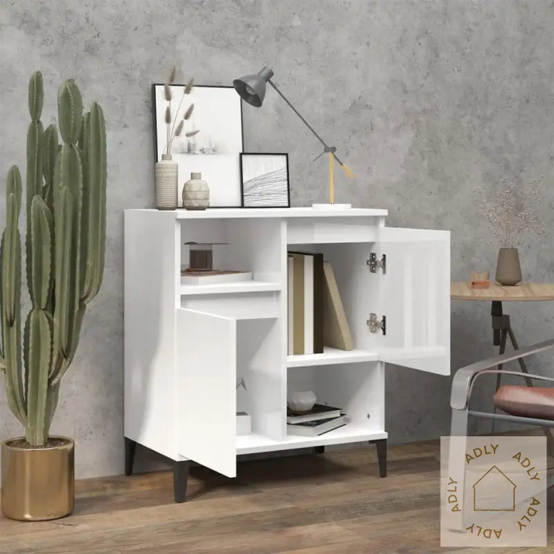 Skjenk Høyglans Hvit 60X35X70 Cm Konstruert Tre