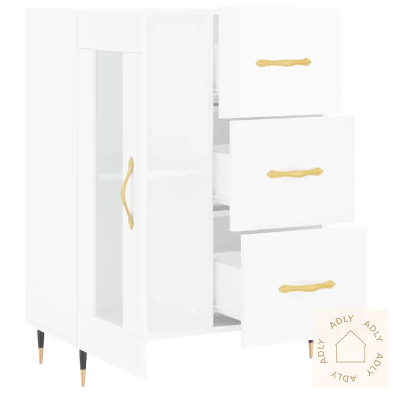 Skjenk Høyglans Hvit 69,5X34X90 Cm Konstruert Tre