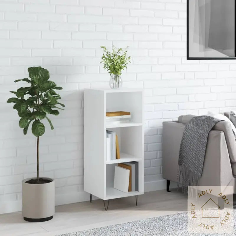 Skjenk Høyglans Hvit 34,5X32,5X90 Cm Konstruert Tre