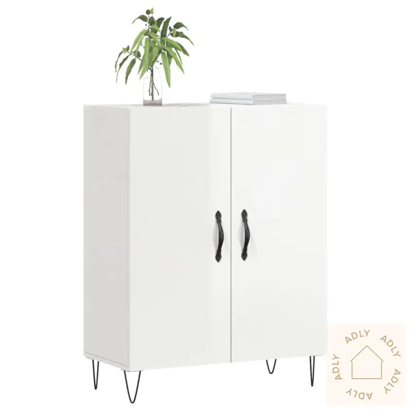 Skjenk Høyglans Hvit 69,5X34X90 Cm Konstruert Tre