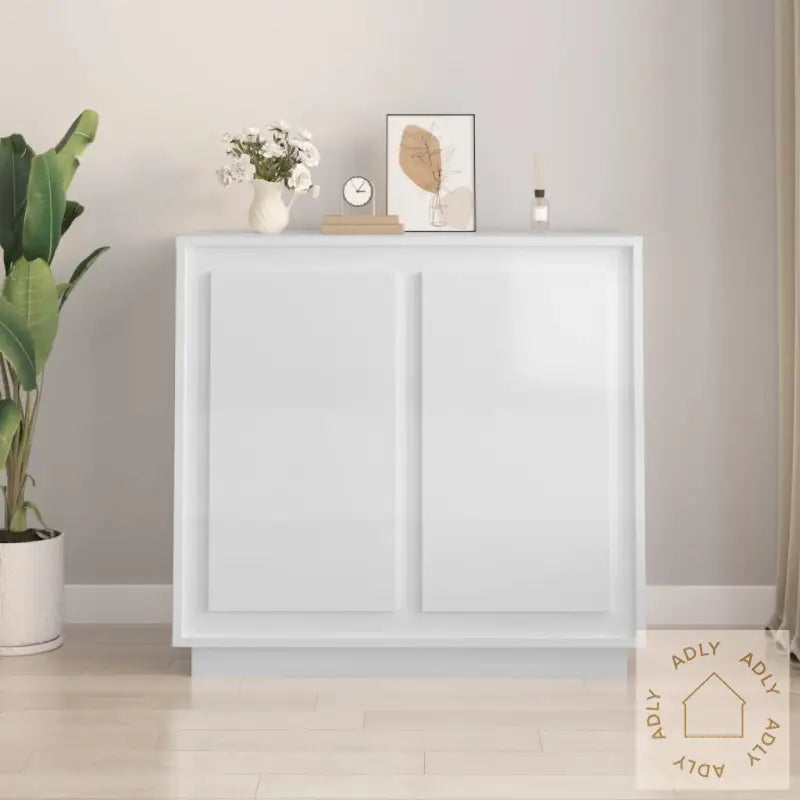 Skjenk Høyglans Hvit 80X34X75 Cm Konstruert Tre