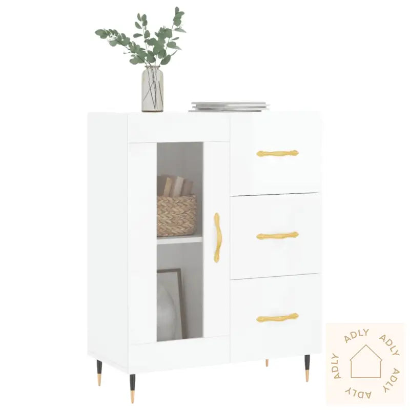 Skjenk Høyglans Hvit 69,5X34X90 Cm Konstruert Tre