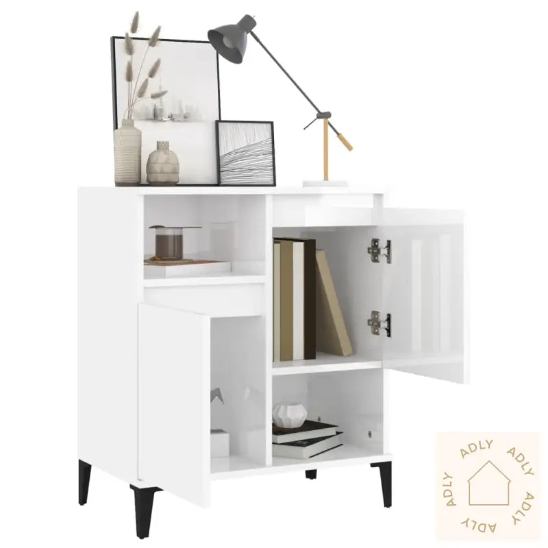 Skjenk Høyglans Hvit 60X35X70 Cm Konstruert Tre