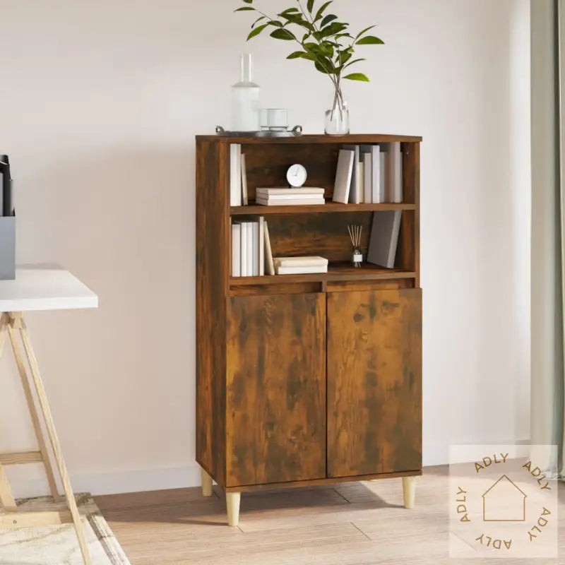 Highboard Røkt Eik 60X36X110 Cm Konstruert Tre