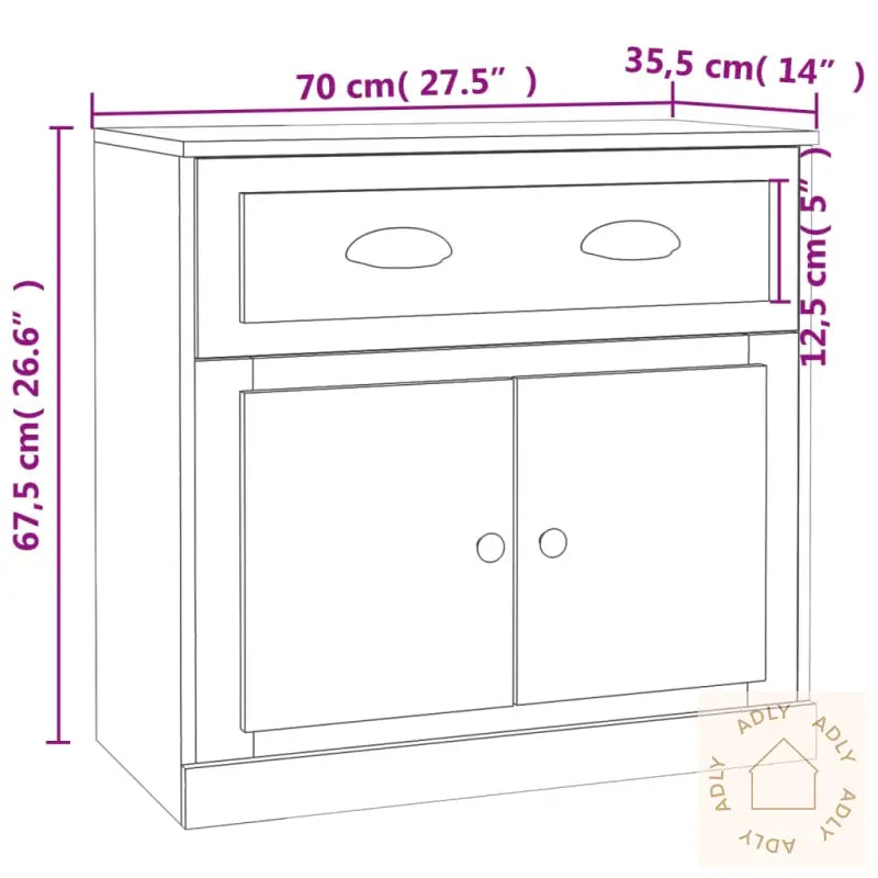 Skjenk Hvit 70X35,5X67,5 Cm Konstruert Tre