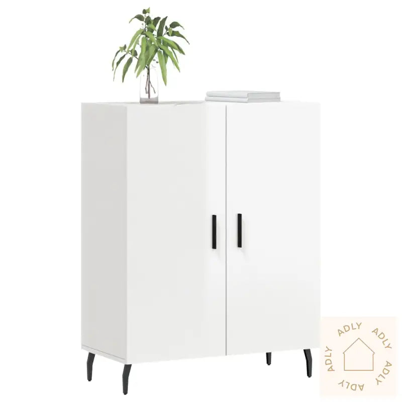 Skjenk Høyglans Hvit 69,5X34X90 Cm Konstruert Tre