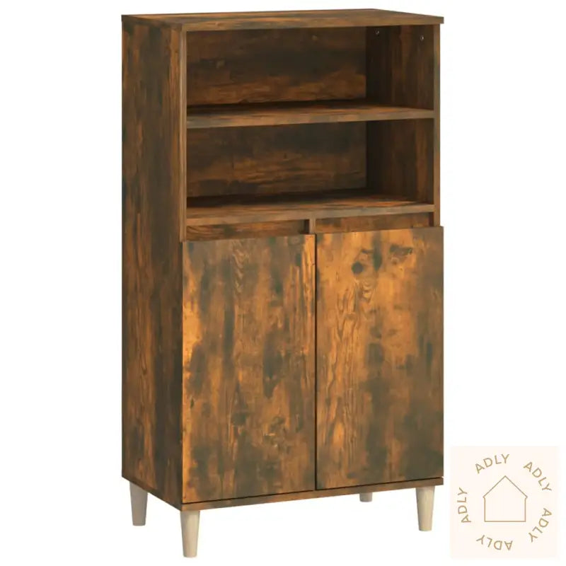 Highboard Røkt Eik 60X36X110 Cm Konstruert Tre