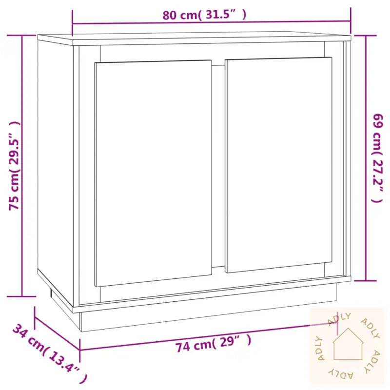 Skjenk Høyglans Hvit 80X34X75 Cm Konstruert Tre