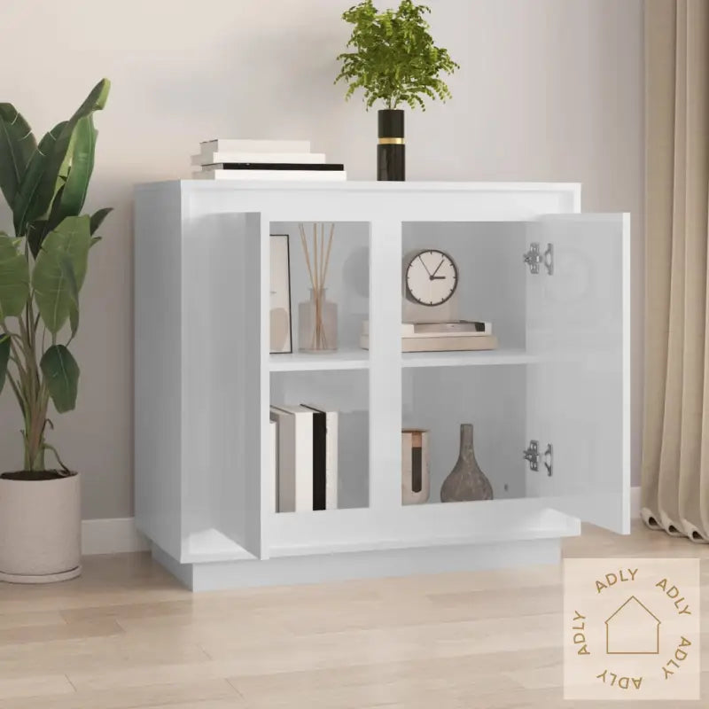 Skjenk Høyglans Hvit 80X34X75 Cm Konstruert Tre