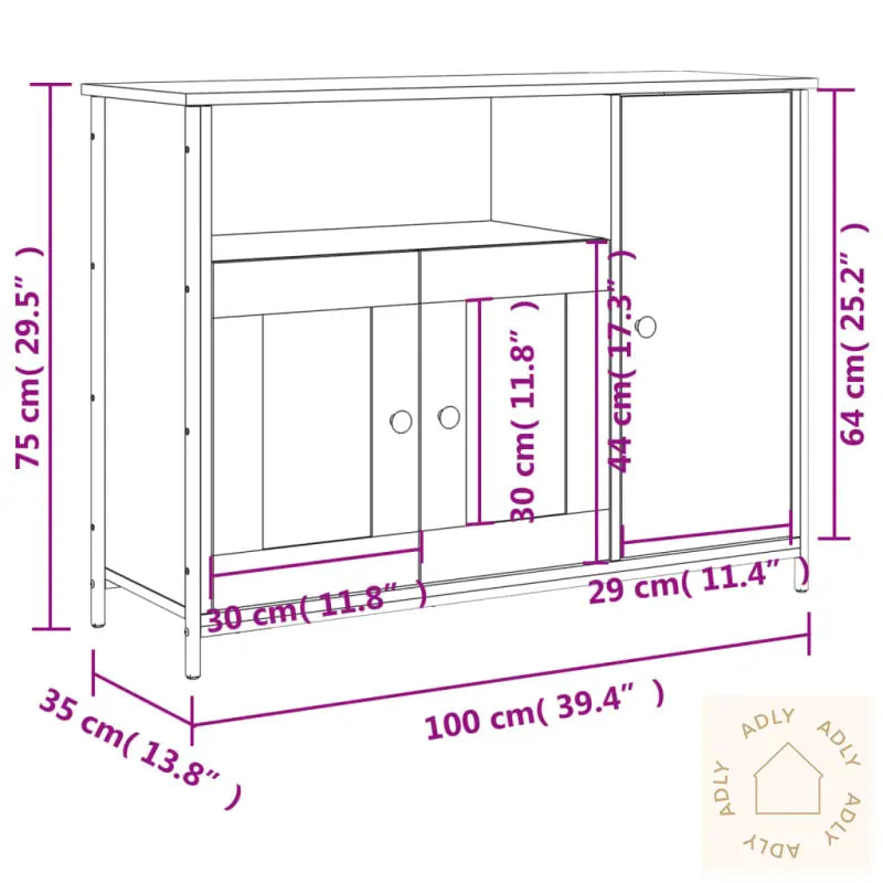 Skjenk Grå Sonoma 100X35X75 Cm Konstruert Tre
