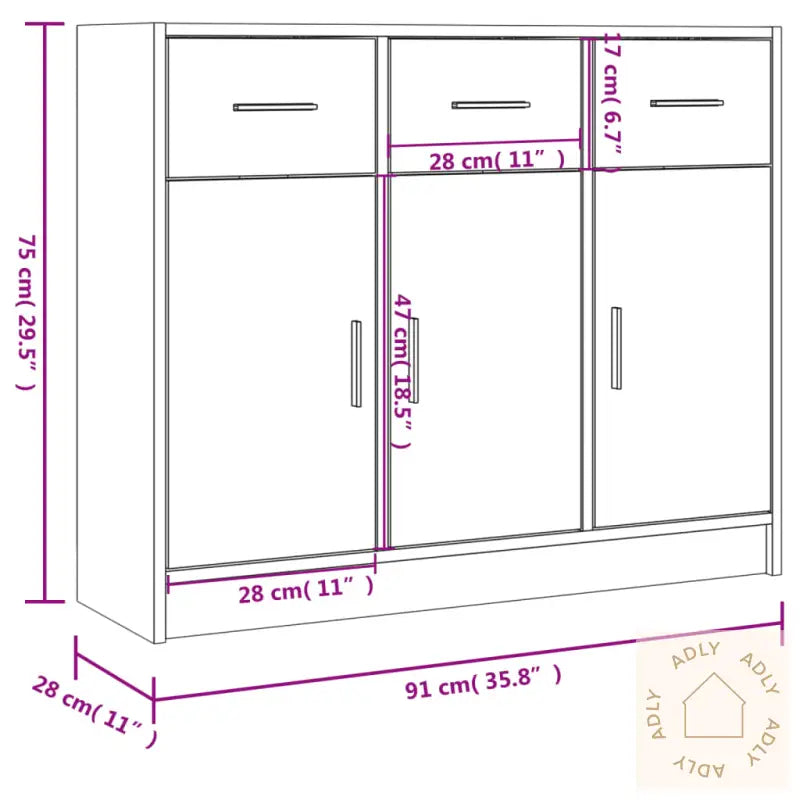 Skjenk Hvit 91X28X75 Cm Konstruert Tre