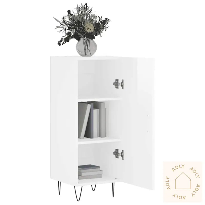 Skjenk Høyglans Hvit 34,5X34X90 Cm Konstruert Tre