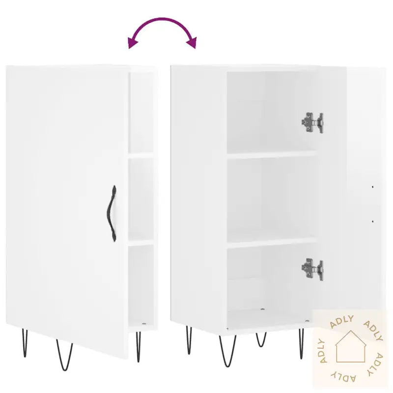 Skjenk Høyglans Hvit 34,5X34X90 Cm Konstruert Tre