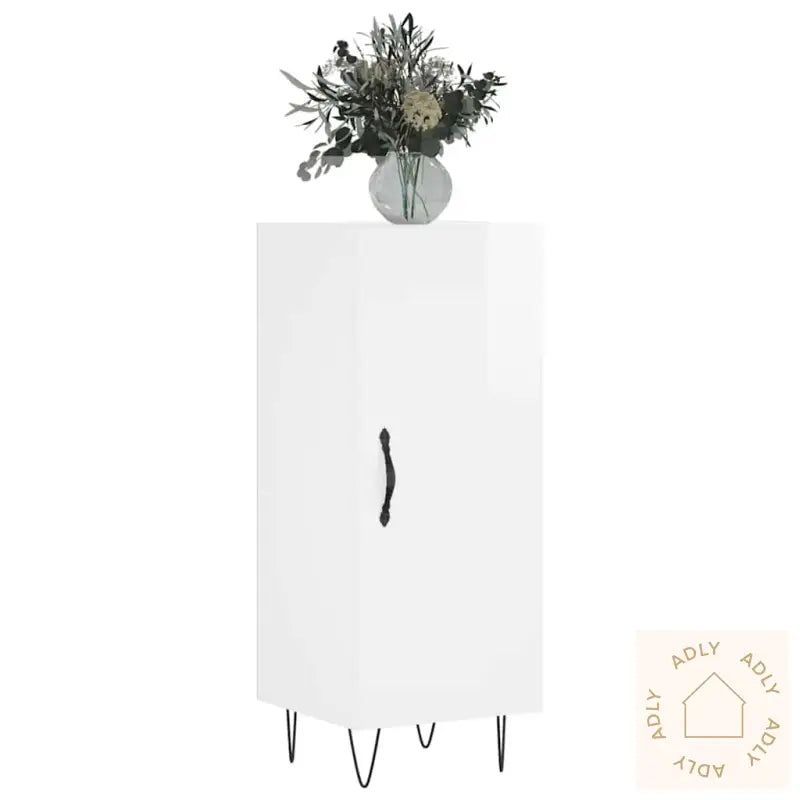 Skjenk Høyglans Hvit 34,5X34X90 Cm Konstruert Tre