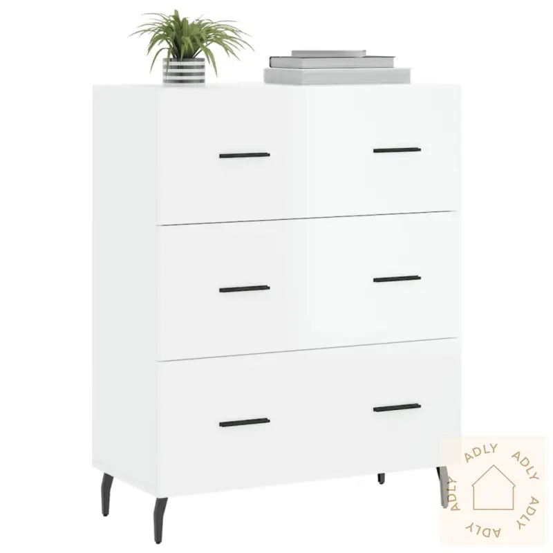 Skjenk Høyglans Hvit 69,5X34X90 Cm Konstruert Tre