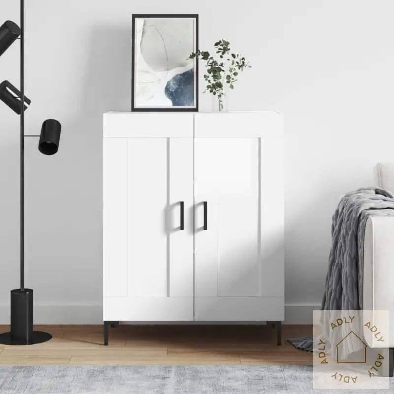Skjenk Høyglans Hvit 69,5X34X90 Cm Konstruert Tre