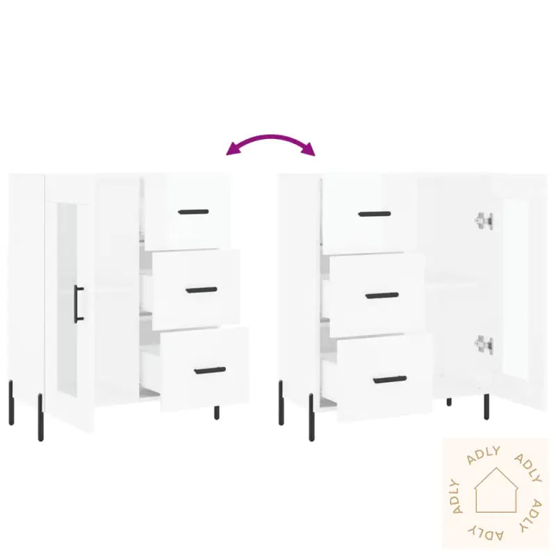 Skjenk Høyglans Hvit 69,5X34X90 Cm Konstruert Tre