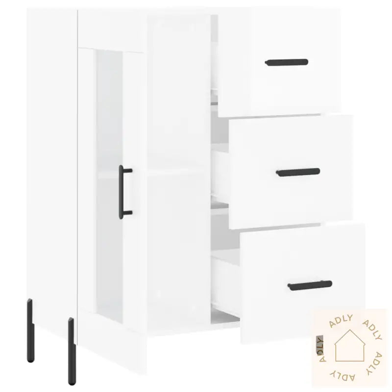 Skjenk Høyglans Hvit 69,5X34X90 Cm Konstruert Tre