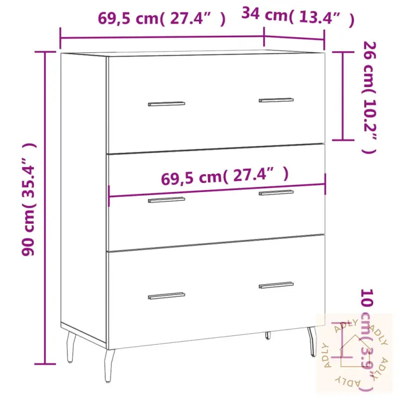 Skjenk Høyglans Hvit 69,5X34X90 Cm Konstruert Tre
