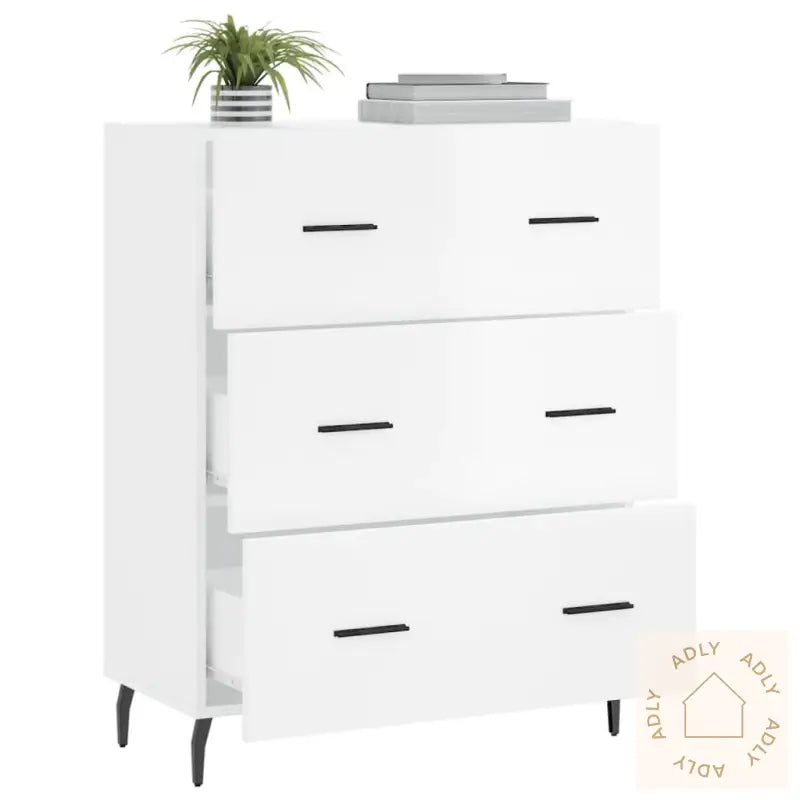 Skjenk Høyglans Hvit 69,5X34X90 Cm Konstruert Tre