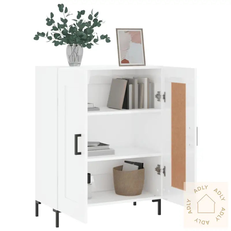 Skjenk Høyglans Hvit 69,5X34X90 Cm Konstruert Tre